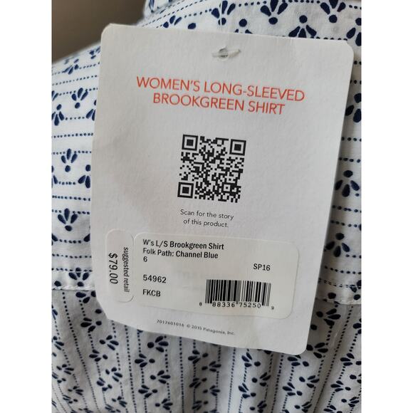 Patagonia Button Up Shirt Women's Size 6 White Blue Organic Cotton Long Sleeve - Picture 8 of 15